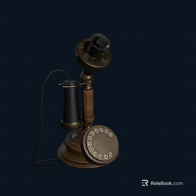 Vintage Telephone With Rotary Dial Handset Antique Brass Base And Retro Design 3d model 