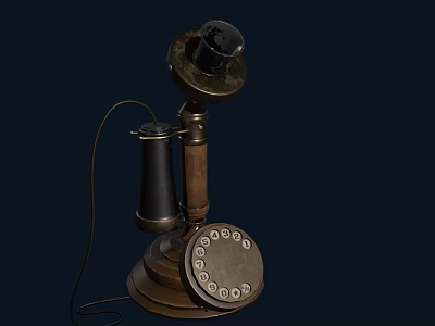 Vintage Telephone With Rotary Dial Handset Antique Brass Base And Retro Design 3d model