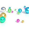 Colorful Shiny Metallic Spheres of Various Colors and Sizes on White Surface