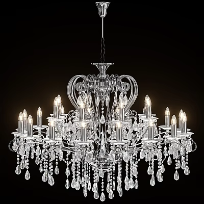 Elegant Crystal Chandelier With Illuminated Bulbs Silver Frame And Hanging Crystals 3d model
