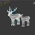 Four Deer Statues with Antlers Standing on Checkered Floor and Blue Sky Background
