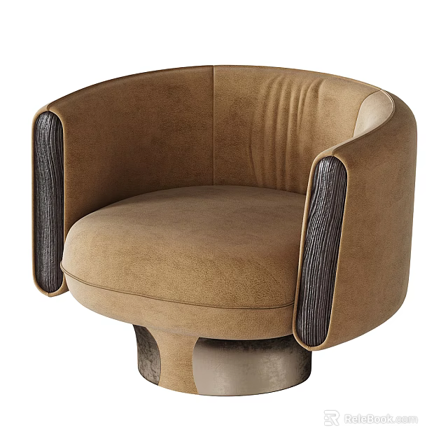 Brown Single Sofa With Modern Velvet Upholstery Dark Accent Armrests And Stylish Base 3d model 