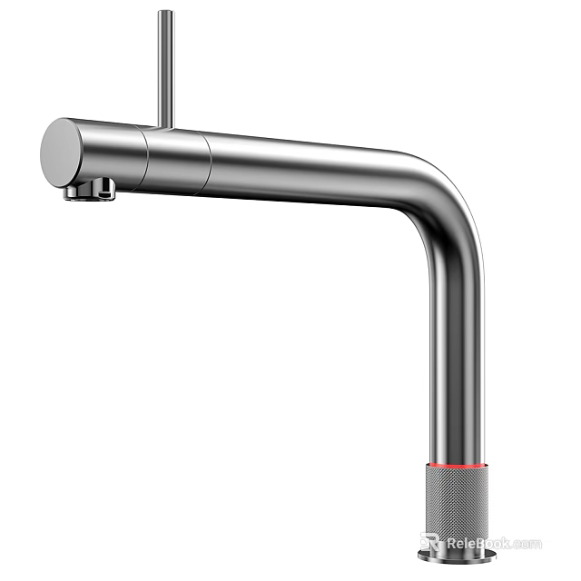 Modern Stainless Steel Curved Kitchen Faucet With Red Accent 3d model 