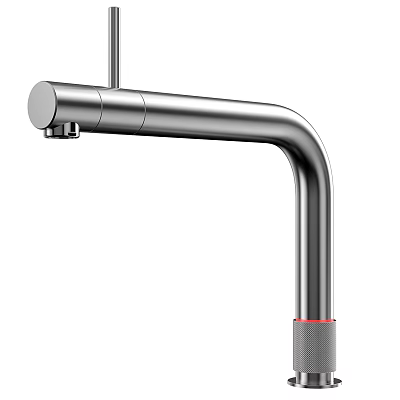 Modern Stainless Steel Curved Kitchen Faucet With Red Accent 3d model