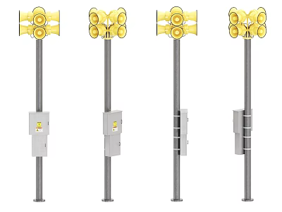 Industrial Equipment with Yellow Top Indicators on Metal Poles for Warning Signals 3d model