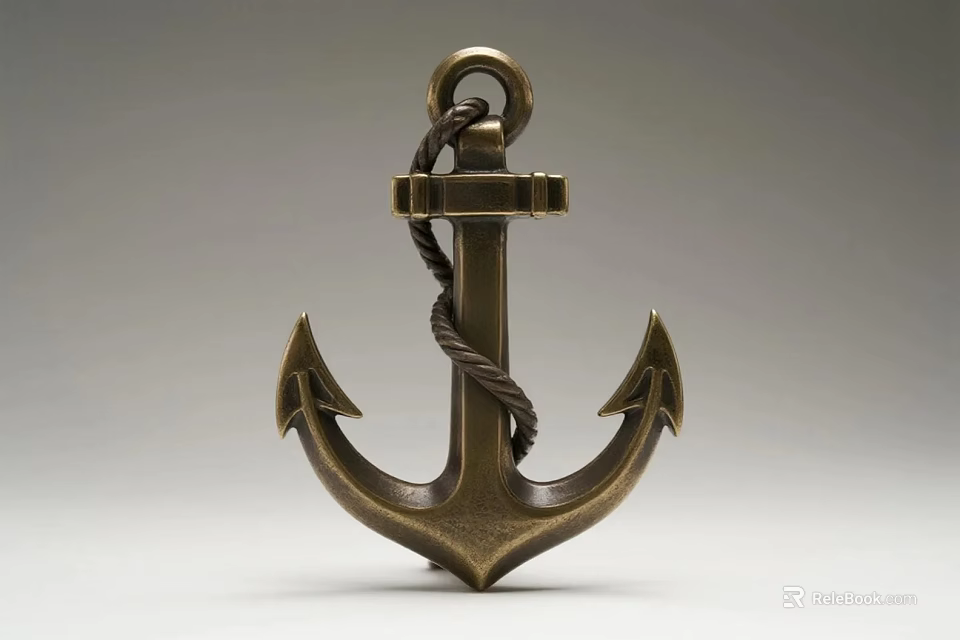 Bronze Anchor Sculpture With Wrapped Rope Detail On White Background 3d model 