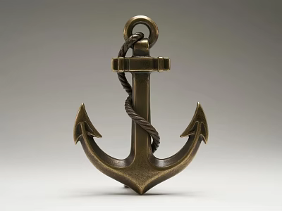 Bronze Anchor Sculpture With Wrapped Rope Detail On White Background 3d model