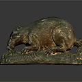 Detailed Brass Beaver Sculpture With Textured Base And Realistic Features