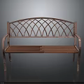 Wooden Seat And Metal Frame Bench Featuring Arched Lattice Back Design For Outdoor Use