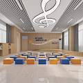 Modern School Music Classroom With Treble Clef Light And Seats