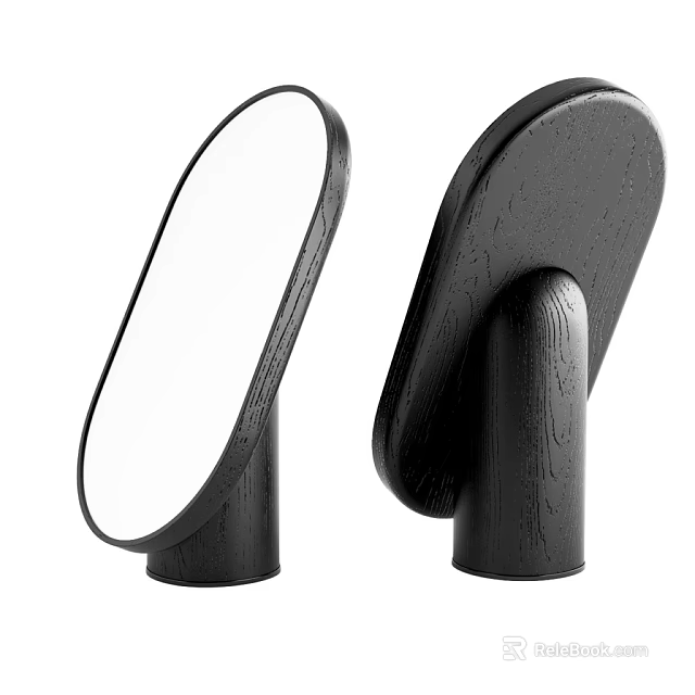 Modern Black Oval Mirror With Wooden Base And Minimalist Design 3d model 