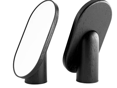 Modern Black Oval Mirror With Wooden Base And Minimalist Design 3d model