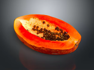 Fresh Sliced Papaya with Vibrant Orange Flesh and Black Seeds on Gray Background 3d model