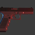 Black Tactical Pistol With Blue And Red Glowing Accents Textured Grip 3D Render