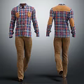 Stylish Men's Plaid Shirt With Elbow Patches And Brown Pants Outfit