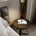 Modern Bedroom Interior With Leather Headboard LED Strip Lighting And City View