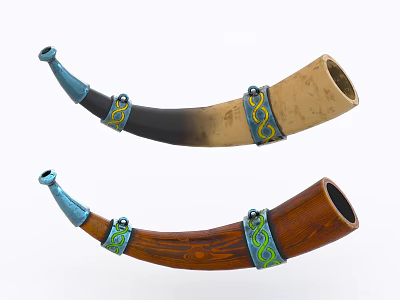 Horn Shaped Decorative Ornament Set With Brown Beige Gradient Tones And Blue Gold Accents 3d model
