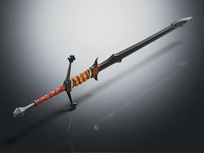 Handcrafted Medieval Sword With Red Wrapped Handle And Black Blade Design 3d model