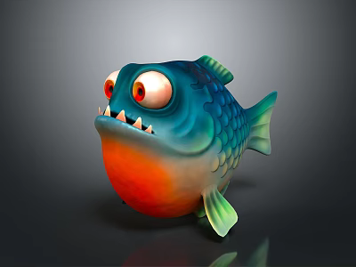 Colorful Cartoon Fish With Big Bulging Eyes And Sharp Teeth Vibrant Body Design 3d model