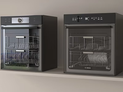 Two Black Kitchen Disinfectors With Glass Doors And Modern Design On Counter 3d model