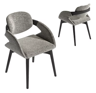 Modern Gray Fabric Dining Chairs With Black Legs And Armrest Design 3d model