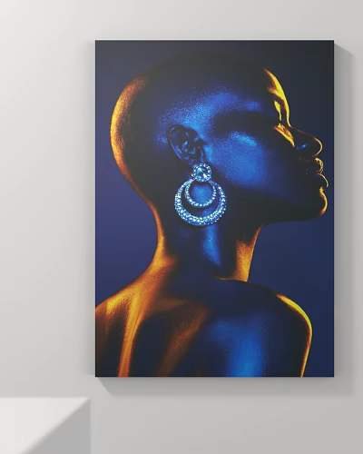 Portrait Painting of a Woman with Large Sparkling Earrings in Blue Orange Lighting 3d model