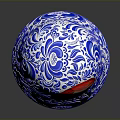 Traditional Matryoshka Doll With Blue White Floral Patterns And Red Hair