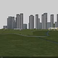 Residential Complex Night Aerial View with Well Planned Layout Surrounding Roads and Green Spaces