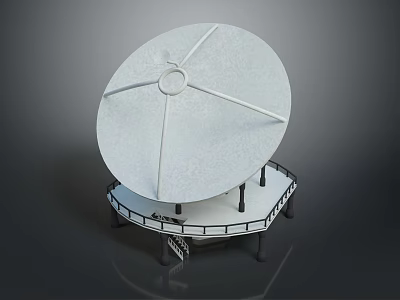 White Satellite Dish Structure With Platform Railing And Staircase Design 3d model