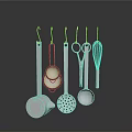 Stainless Steel Kitchen Utensils Hanging Set With Spoon Slotted Spoon Whisk And Strainer