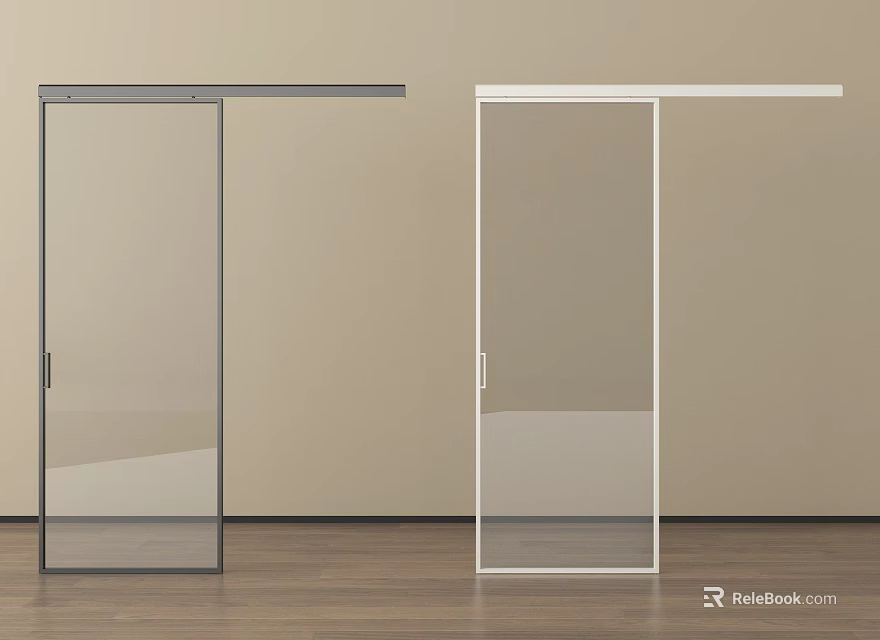 Modern Interior Sliding Doors With Glass Panels And Black White Frames 3d model 