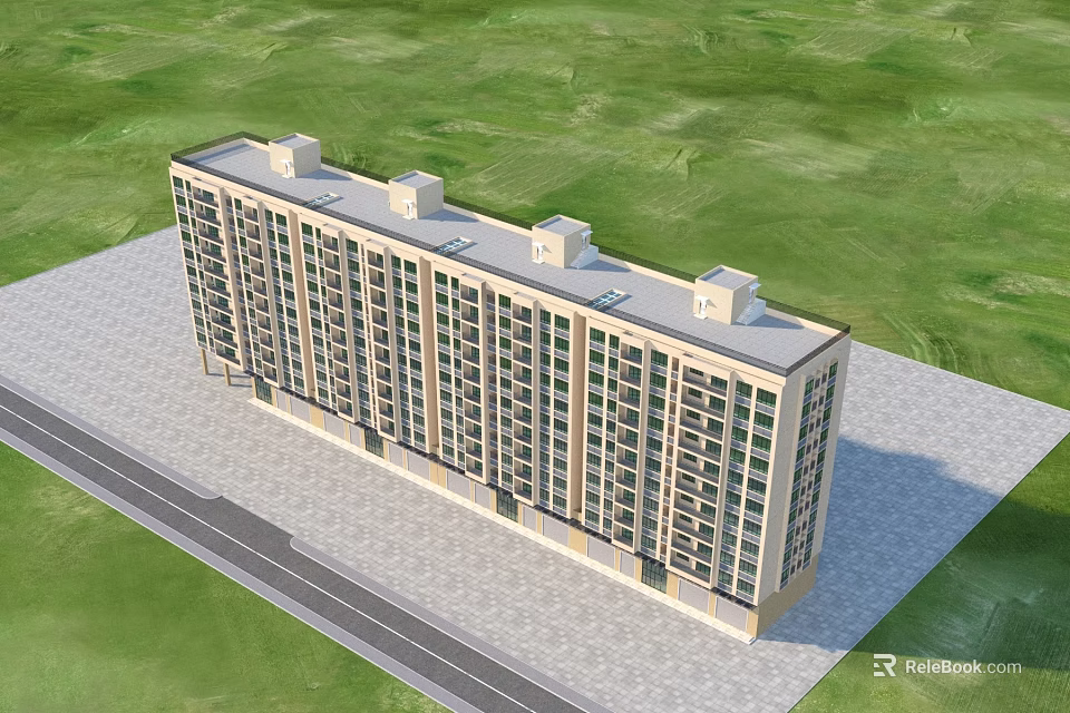 Modern Residential Building With Multiple Floors Large Windows And Green Lawn 3d model 