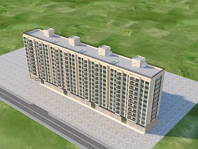 Modern Residential Building With Multiple Floors Large Windows And Green Lawn 3d model