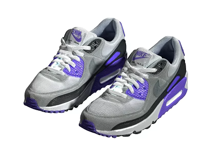 Nike Air Max Sneakers Gray Purple And Black Upper With White Laces And Cushioned Sole 3d model