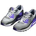 Nike Air Max Sneakers Gray Purple And Black Upper With White Laces And Cushioned Sole