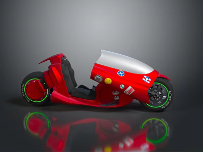 Red Modern Motorcycle With Transparent Windscreen Green Rim Tires And Stickers 3d model