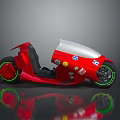 Red Modern Motorcycle With Transparent Windscreen Green Rim Tires And Stickers