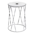 Round Accent Table With White Marble Top And Gold Geometric Metal Frame
