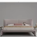 Modern Children's Bed With Light Pink Headboard Teddy Bear And Nightstands