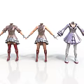 Three Mannequins Wearing Fashionable Clothing Different Styles Brown Purple Dresses Red White Long Boots