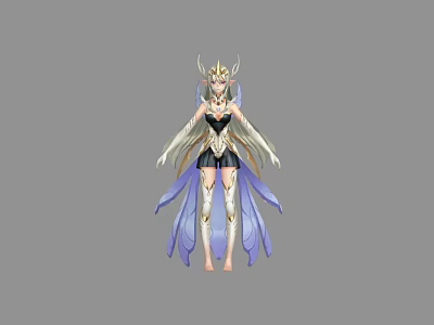 Fantasy Game Character Design Featuring Golden Headdress And Blue Winged Skirt 3d model