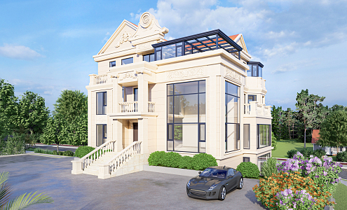 European-style single-family villa 3d model