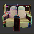 Modern Multi Seat Sofa With Beige Leather Upholstery And Black Armrests