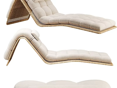 Comfortable Modern Chaise Lounge With Wicker Frame And Beige Cushioned Seats 3d model