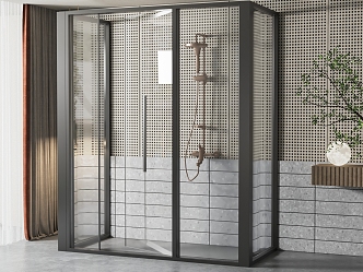 Modern shower room bathroom glass door 3d model