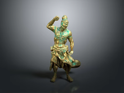 Ancient Bronze Sculpture Carving Of Standing Figure With Raised Arm Traditional Artwork 3d model