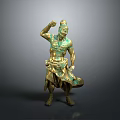 Ancient Bronze Sculpture Carving Of Standing Figure With Raised Arm Traditional Artwork