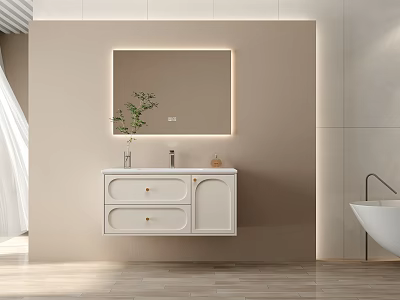 Modern Bathroom Interior With Vanity Cabinet Mirror Sink And Decorative Plant 3d model