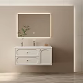 Modern Bathroom Interior With Vanity Cabinet Mirror Sink And Decorative Plant