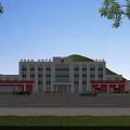 Modern Fire Station Building With Red Garage Doors And Multi Story Architecture